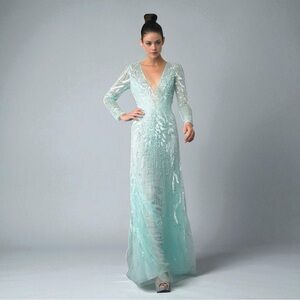 Basix Black Label Sequin Evening Gown – Mint /Aqua Blue, Size 2, Worn Once